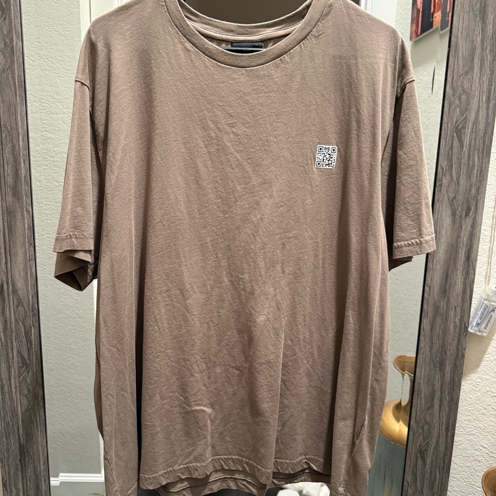 H&M XXL Brown/Taupe QR Code Graphic T-Shirt Oversized Relaxed Fit Cotton